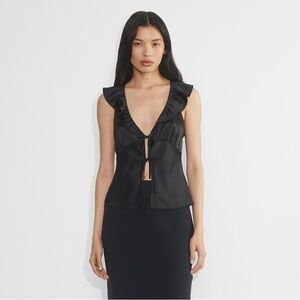 Aritzia Black Ruffle V-Neck Blouse NWT